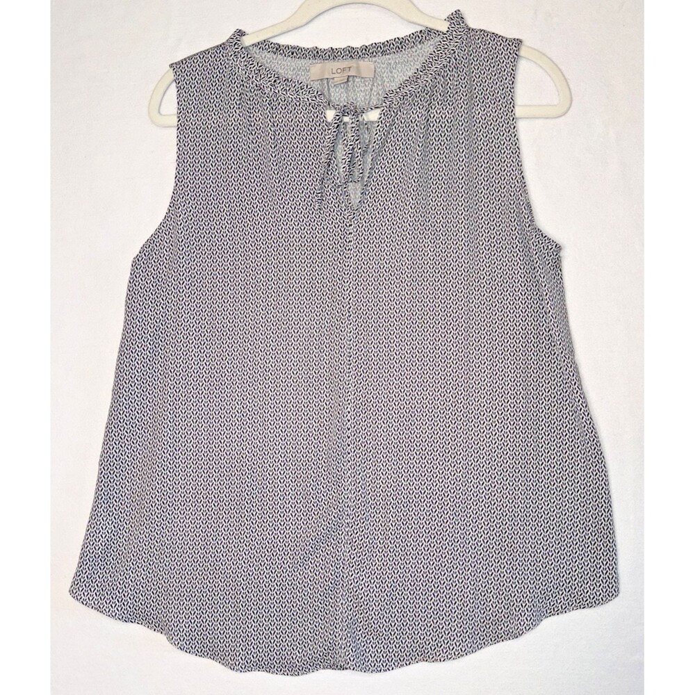 LOFT Black/White Sleeveless Ruffle Tie Neck Blouse Size Med Lightweight Business